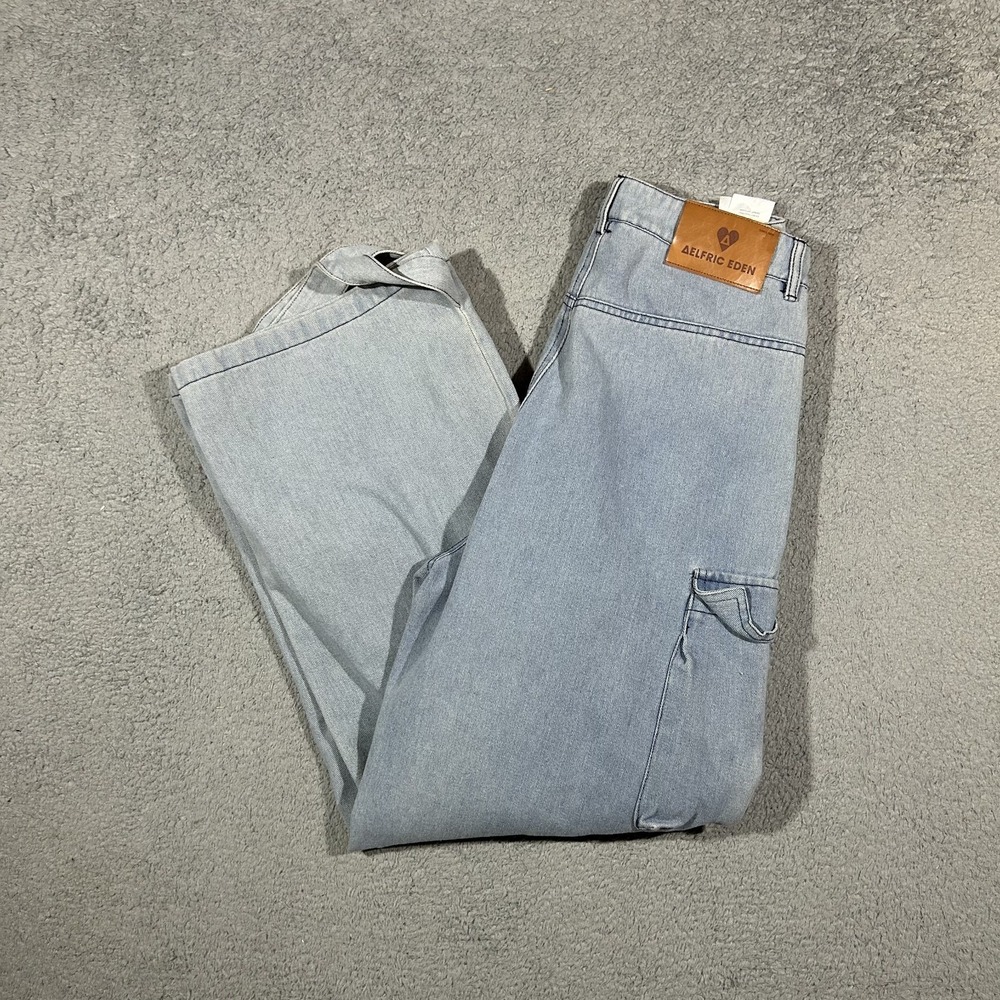 AELFRIC EDEN MULTI POCKET CARGO PANTS Denim Light Wash  Women's Size 28 #2742